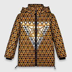 Куртка зимняя женская Жёлтые и чёрные треугольники, цвет: 3D-красный