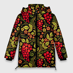 Куртка зимняя женская Хохломская роспись красные ягоды, цвет: 3D-светло-серый
