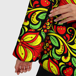 Куртка зимняя женская Хохломская роспись красные цветы и ягоды, цвет: 3D-красный — фото 2