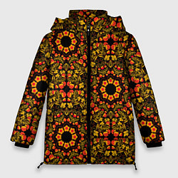 Куртка зимняя женская Хохломская роспись круги из цветов и ягод, цвет: 3D-светло-серый