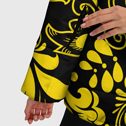 Куртка зимняя женская Хохломская роспись золотые цветы на чёроном фоне, цвет: 3D-светло-серый — фото 2