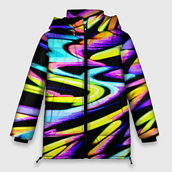 Куртка зимняя женская Экспрессивная неоновая абстракция, цвет: 3D-светло-серый