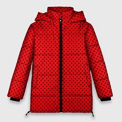 Куртка зимняя женская Красный в чёрный маленький горошек, цвет: 3D-черный