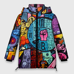 Куртка зимняя женская Кулак - граффити, цвет: 3D-красный