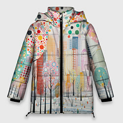 Куртка зимняя женская Парк новогоднего города, цвет: 3D-черный
