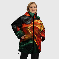 Куртка зимняя женская Оранжевая и зеленый абстракция, цвет: 3D-черный — фото 2