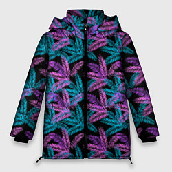 Куртка зимняя женская Тропические пальмовые листья, цвет: 3D-черный