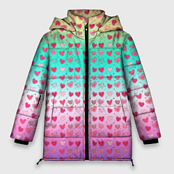 Куртка зимняя женская Паттерн сердечки на разноцветном фоне, цвет: 3D-черный