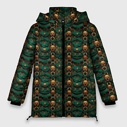 Куртка зимняя женская Зеленая ткань с золотыми заклепками, цвет: 3D-черный