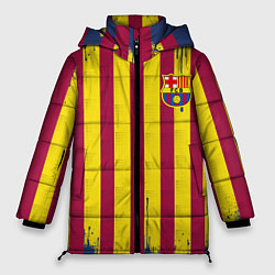 Куртка зимняя женская Полосатые цвета футбольного клуба Барселона, цвет: 3D-черный