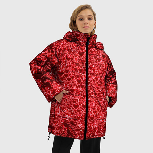 Женская зимняя куртка Светящиеся объемные сердечки / 3D-Красный – фото 3