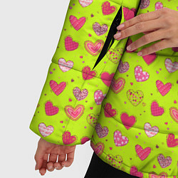 Куртка зимняя женская Сердечки на салатовом фоне, цвет: 3D-светло-серый — фото 2