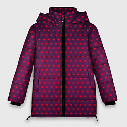 Куртка зимняя женская Красные сердечки на темно-бордовом фоне, цвет: 3D-светло-серый