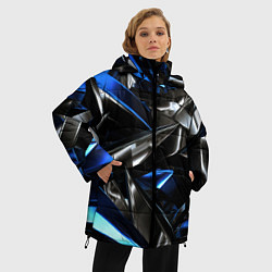Куртка зимняя женская Синие и серебряные вставки абстракции, цвет: 3D-черный — фото 2
