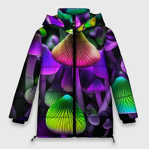 Женская зимняя куртка Люминесцентные грибы / 3D-Светло-серый – фото 1