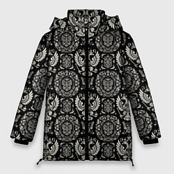 Куртка зимняя женская Черно-белый греб России паттерн, цвет: 3D-светло-серый