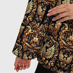 Куртка зимняя женская Золотой объемный герб России паттерн, цвет: 3D-черный — фото 2