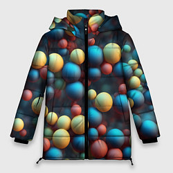 Куртка зимняя женская Разноцветные шарики молекул, цвет: 3D-черный
