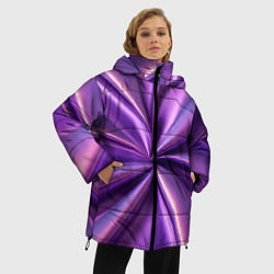 Куртка зимняя женская Металлический фиолетовый атлас ткань, цвет: 3D-черный — фото 2