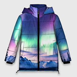 Куртка зимняя женская Северное сияние на природе ai art, цвет: 3D-черный