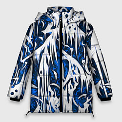 Куртка зимняя женская Белый и синий узор, цвет: 3D-светло-серый