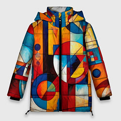 Куртка зимняя женская Абстракция из ярких цветов и геометрических фигур, цвет: 3D-черный