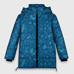 Куртка зимняя женская Школьный синий паттерн, цвет: 3D-черный