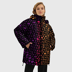 Куртка зимняя женская Геометрические фигуры жёлтые и фиолетовые, цвет: 3D-черный — фото 2