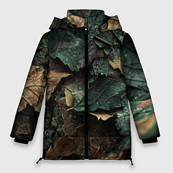 Куртка зимняя женская Реалистичный камуфляж из листьев, цвет: 3D-красный