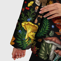 Куртка зимняя женская Фон с лесными грибами, цвет: 3D-красный — фото 2