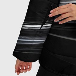 Куртка зимняя женская Белые полосы на черной абстракции, цвет: 3D-черный — фото 2