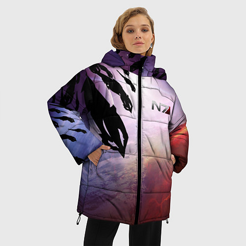 Женская зимняя куртка Масс эффект вторжение / 3D-Красный – фото 3