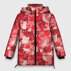 Куртка зимняя женская Розовый кошачий комуфляж, цвет: 3D-красный