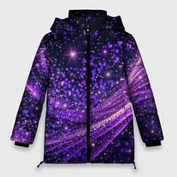 Куртка зимняя женская Фиолетовые сверкающие абстрактные волны, цвет: 3D-черный
