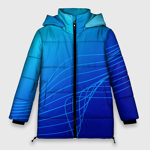 Женская зимняя куртка Синий градиент полосы / 3D-Светло-серый – фото 1
