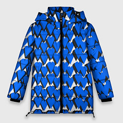 Куртка зимняя женская Синие сердечки на белом фоне, цвет: 3D-красный