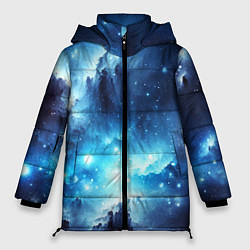 Куртка зимняя женская Космический голубой пейзаж, цвет: 3D-черный