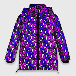 Куртка зимняя женская Фиолетовый узор и чёрная обводка, цвет: 3D-черный