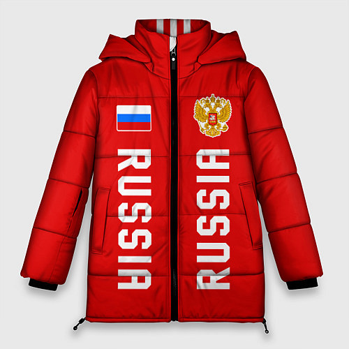 Женская зимняя куртка Россия три полоски на красном фоне / 3D-Светло-серый – фото 1