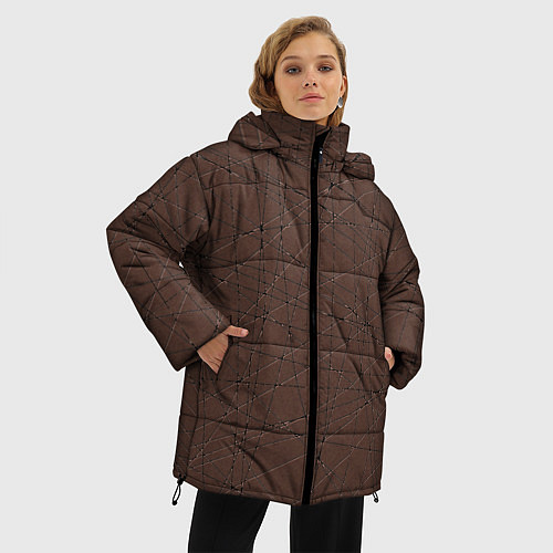 Женская зимняя куртка Абстракция порезы коричневый / 3D-Светло-серый – фото 3
