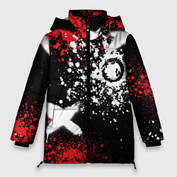 Куртка зимняя женская Дракон уроборос на фоне брызг красок и граффити, цвет: 3D-черный