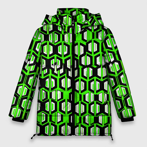 Женская зимняя куртка Техно узор из шестиугольников зелёный / 3D-Светло-серый – фото 1