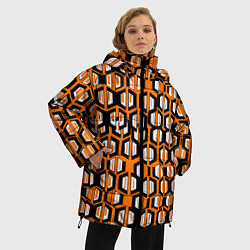 Куртка зимняя женская Техно узор из шестиугольников оранжевый, цвет: 3D-светло-серый — фото 2