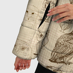 Куртка зимняя женская Эскизы сов тетрадный лист в клетку, цвет: 3D-светло-серый — фото 2