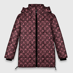 Женская зимняя куртка Паттерн стилизованные цветы чёрно-розовый