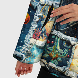 Куртка зимняя женская Космические обитатели - пэчворк, цвет: 3D-красный — фото 2