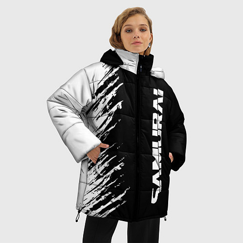 Женская зимняя куртка Самурай штрихи - киберпанк 2077 / 3D-Красный – фото 3