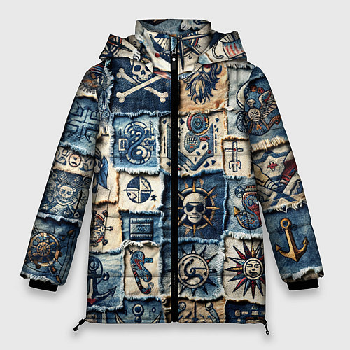 Женская зимняя куртка Пираты на пэчворк дениме / 3D-Светло-серый – фото 1