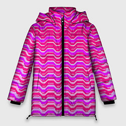 Куртка зимняя женская Розовые линии и белые полосы, цвет: 3D-черный