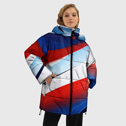 Женская зимняя куртка Волнистая абстракция в стиле минимализм / 3D-Красный – фото 3